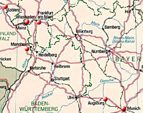 ドイツ西部の地図